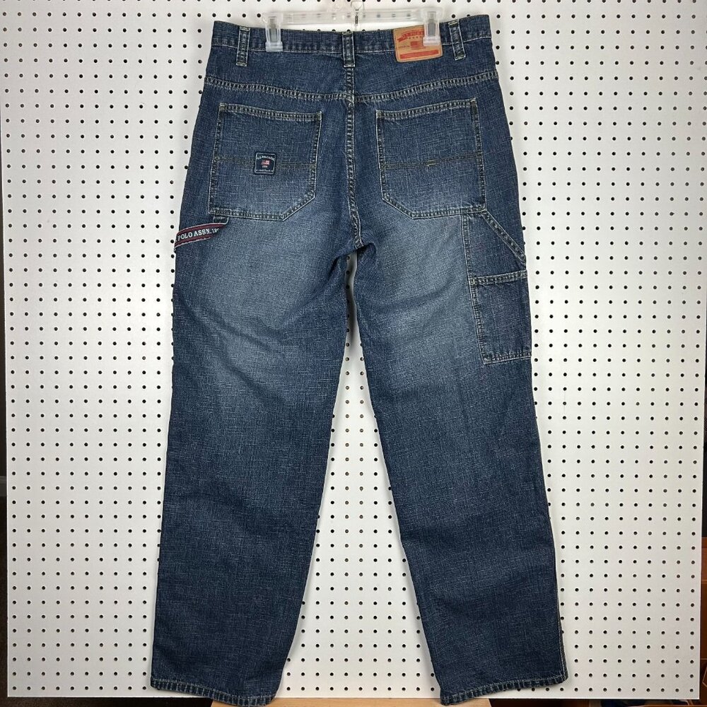 US Polo Assn Baggy Y2K Carpenter Jeans 36x34 USA Patch Flag Work Wear Blue 90s
